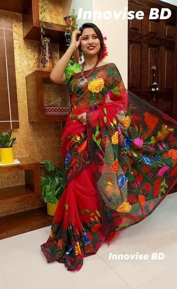 Handprint embroidery work on half-silk saree(5)