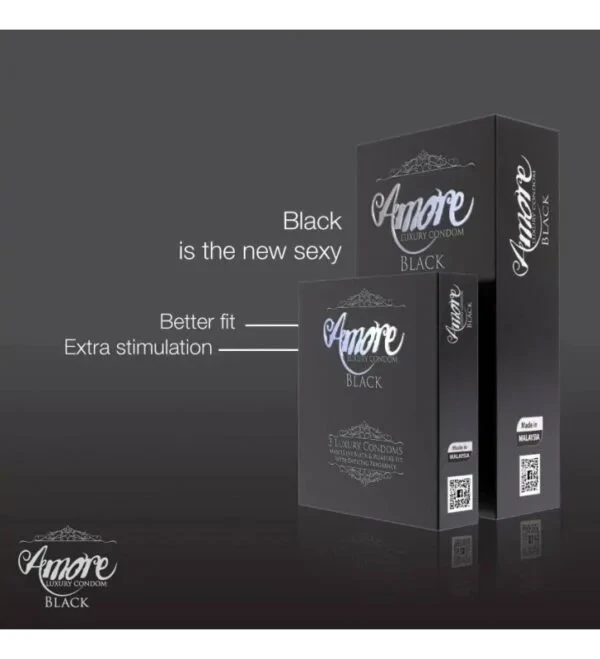Amore Luxury Black Condom for Men | 3pcs Pack | SMC