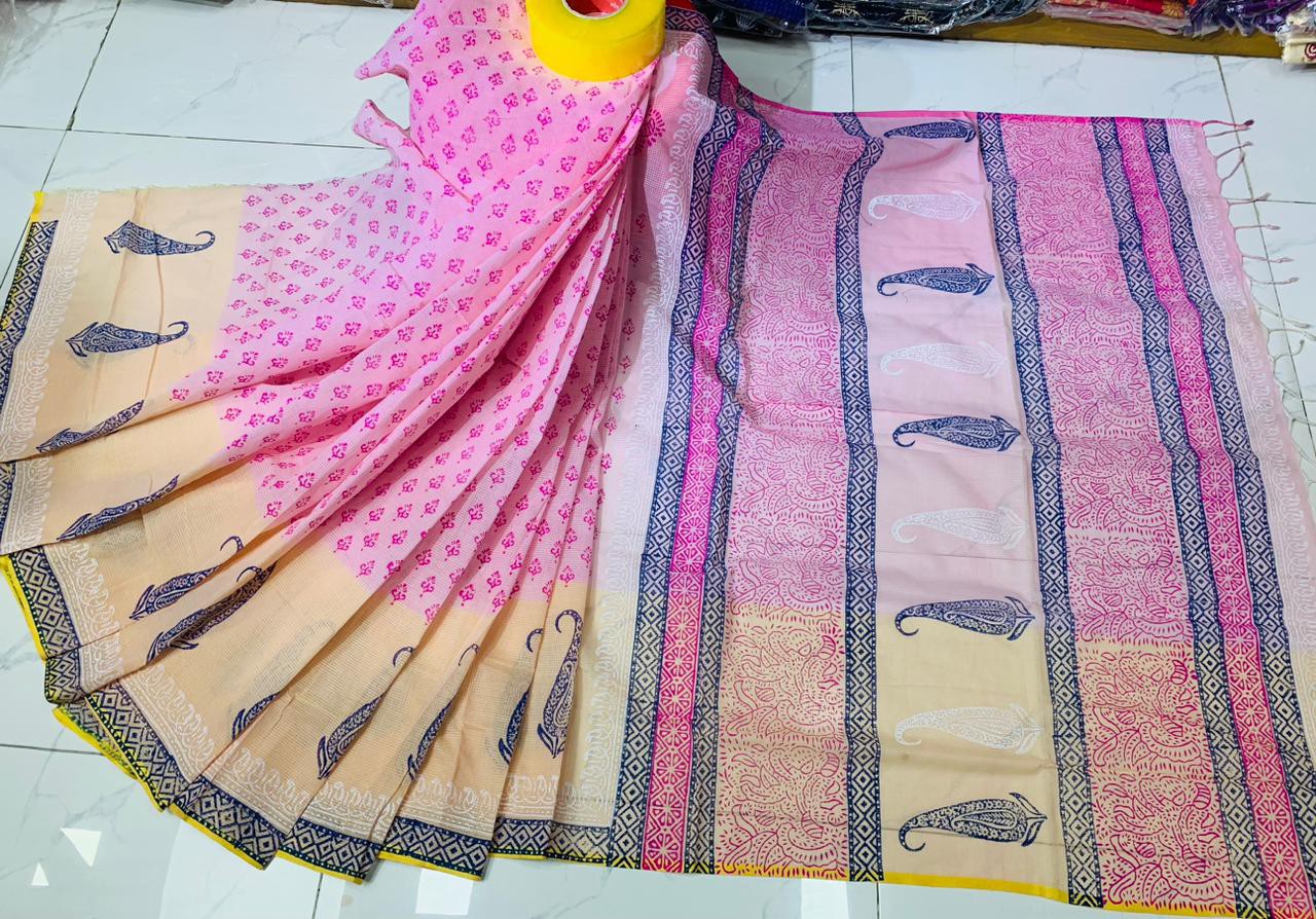 Cotton block print saree