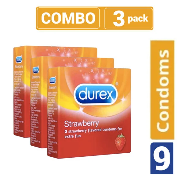 Durex – Strawberry Condom For Men- Combo Pack – 3 Packs – 3×3=9pcs