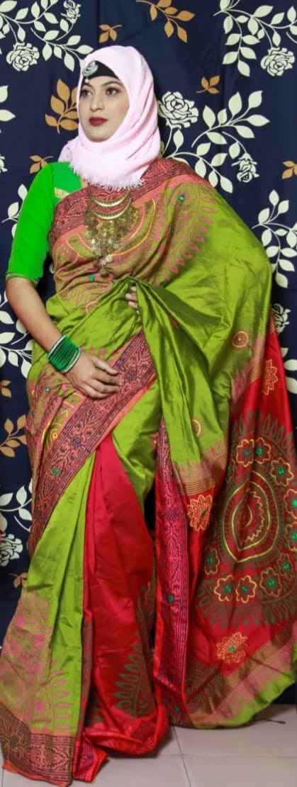 Handprint half silk saree