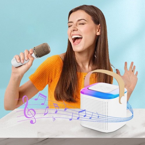 Mini Karaoke Machine, Portable Bluetooth Speaker with Wireless Microphones