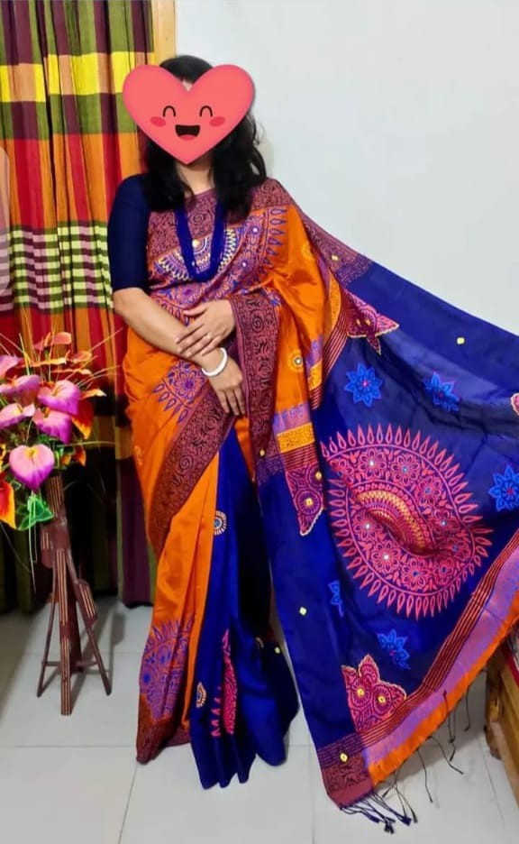 Handprint half silk saree