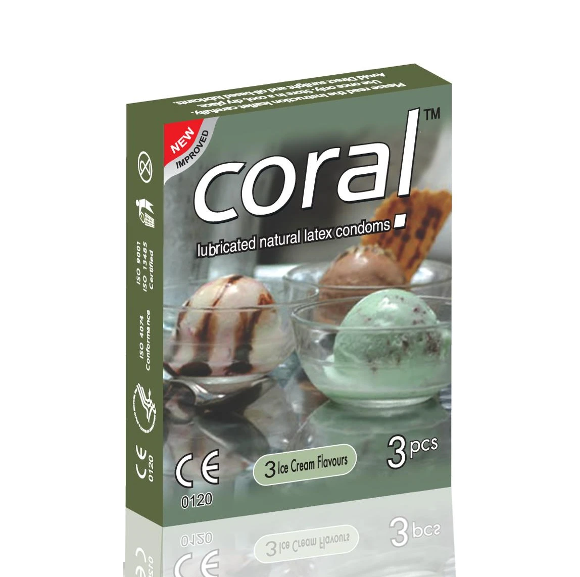 Coral Ice Cream Flavored Lubricated Natural Latex Condom- 3x1- 3 Pieces