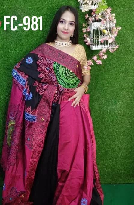 Handprint half silk saree