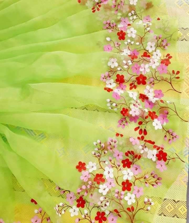 Handprint Half-Silk Sarees For Women