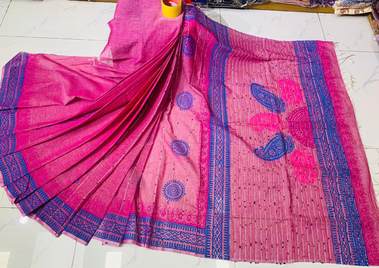 Cotton block print saree