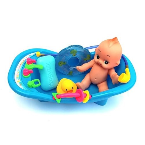Plastic Baby Bath Set Mini Bathtub Toy, Bath time Doll with Pretend Play Games for Kids. Multi Color Chu Chu Water Toys Total 5 Items (Pack of 1 Set)
