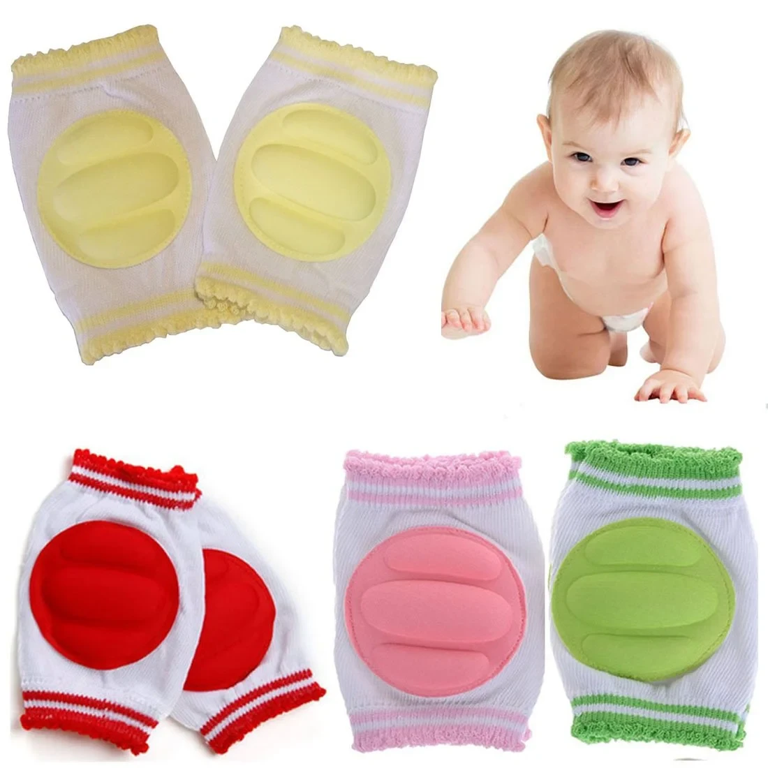 1 Pair (2pcs) Multicolor Baby Knee Pads Foam Pads Soft Cotton – Non Slip Pads for Crawling Infants / Toddlers / Baby Knee & Elbow Pads Protector Safety Pads for Baby Boy & Girl