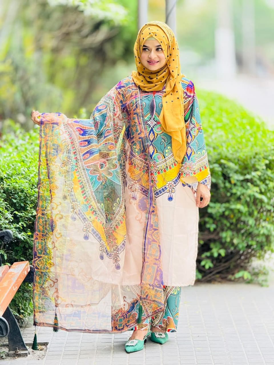 Digital Print Three Piece For Ladies