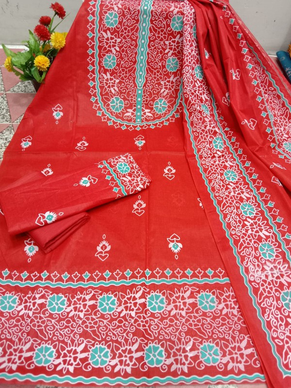 Red Color Unstitched screen print three-piece
