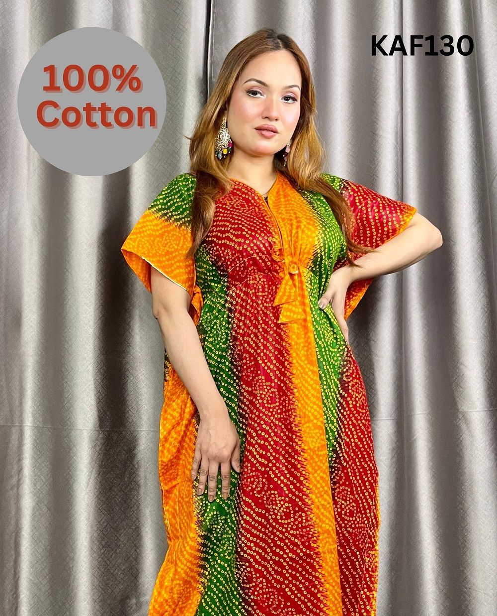 100% Cotton Chunri Print Kaftan Maxi