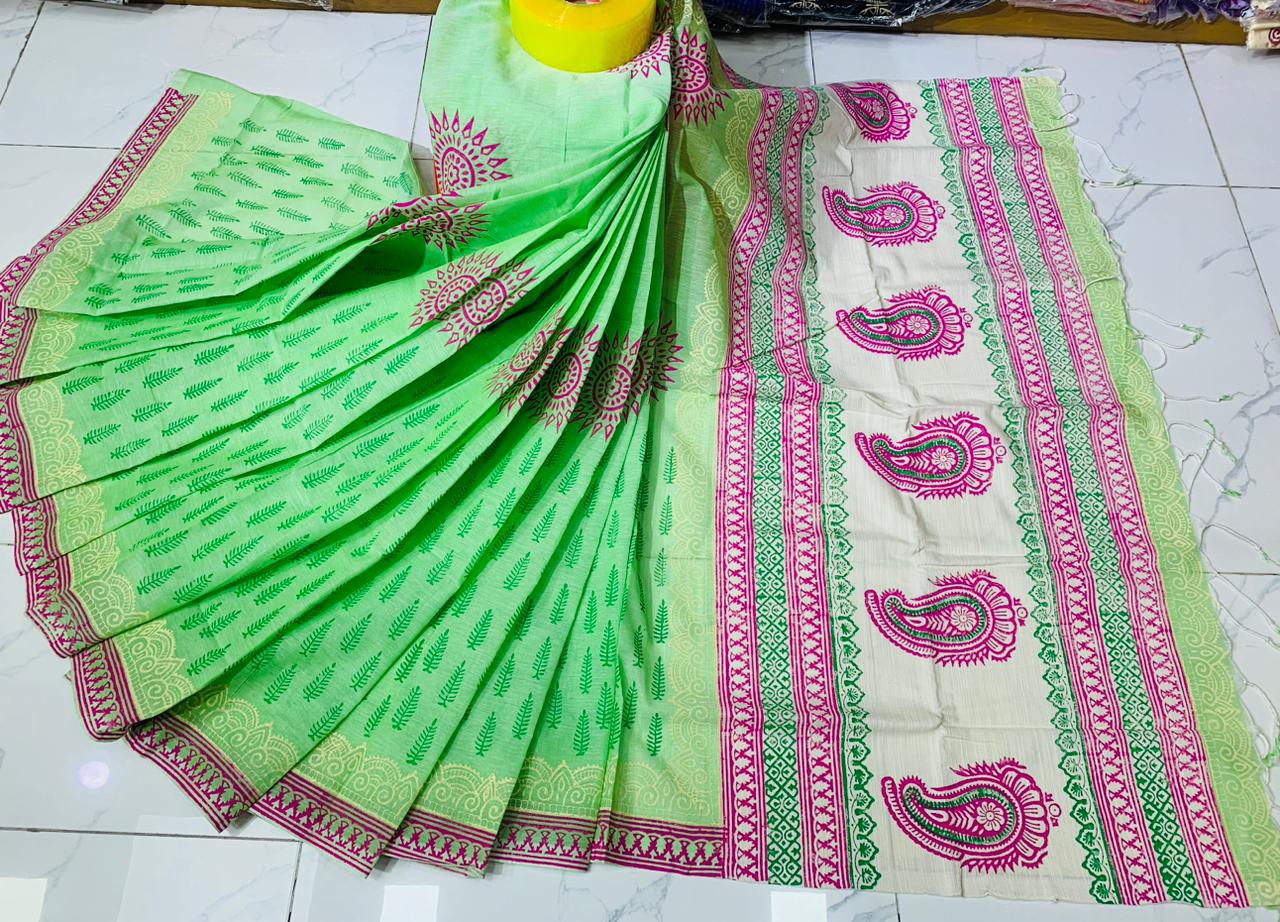 Cotton block print saree