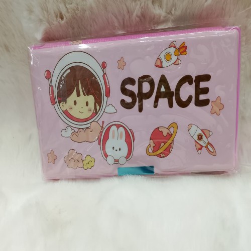 Rainbow Creative Big Magnetic Pencil Box For Girls featuring a space theme.