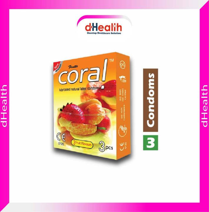 Coral Condom for Men 3 Fruits Flavors Lubricated Natural Latex Condom | Single Pack 3pcs | Malaysia