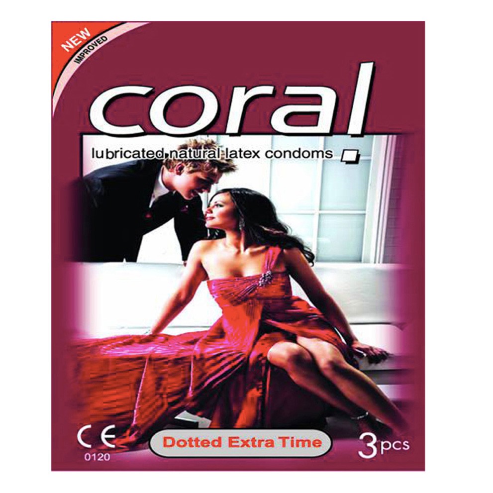 Coral Dotted Condom For Men | Extra Time Lubricated Natural Latex | Single Pack