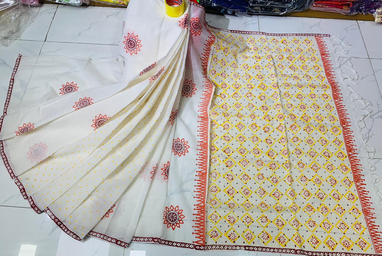 Cotton block print saree