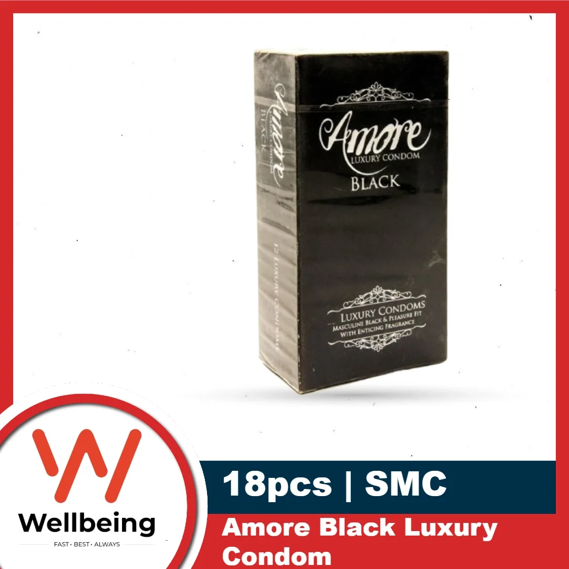 Amore Black Luxury Condom | 3’s X 6 18 pieces | 1 Full Box
