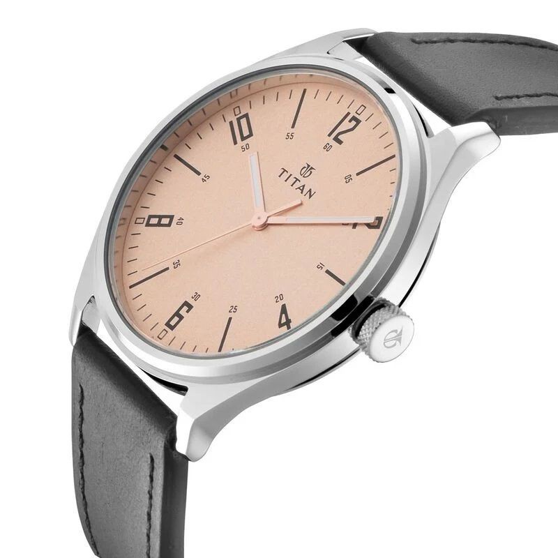 Titan Workwear Champagne Dial Analog Leather Strap Watch For Men- 1802SL03