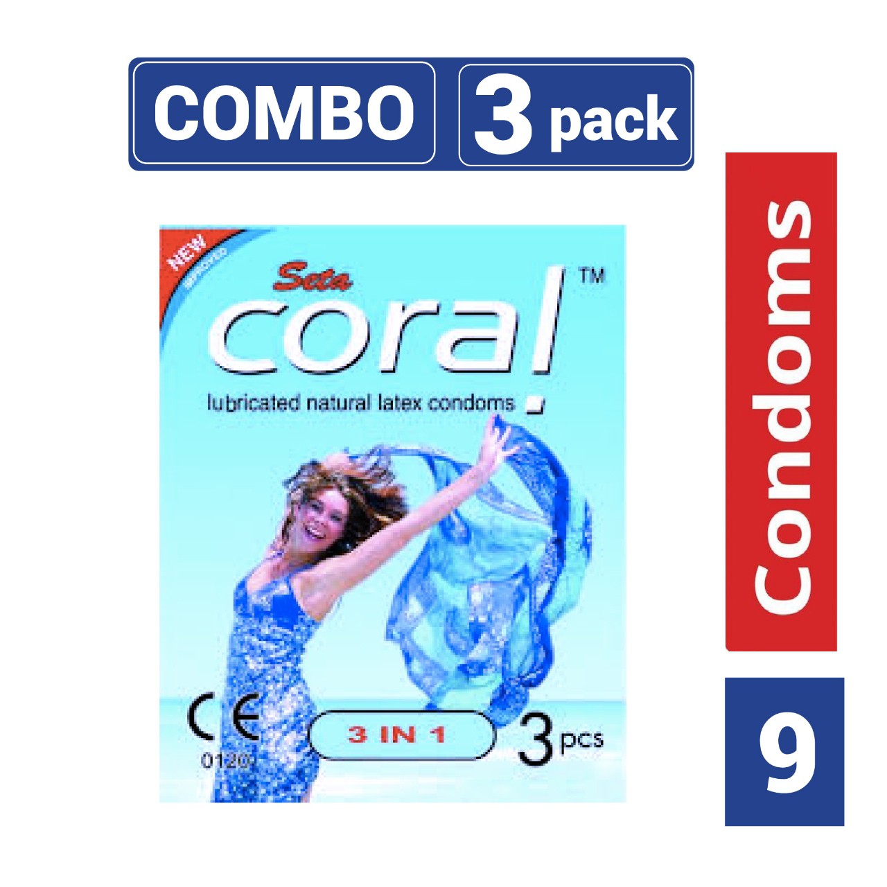 CORAL | 3 in 1 Lubricateda Natural Latex Condom