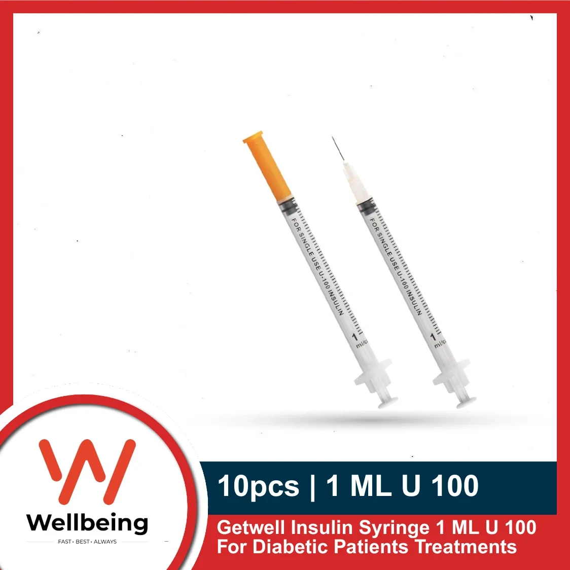 10pcs Getwell Insulin Syringe 1 ML U 100 For Diabetic Patients Treatments