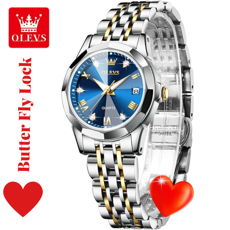 Butter Fly Lock OLEVS Watch for Women Silver Blue