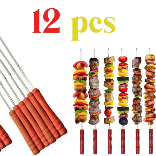 Bbq Wooden Handle Skewers - 12 Pcs