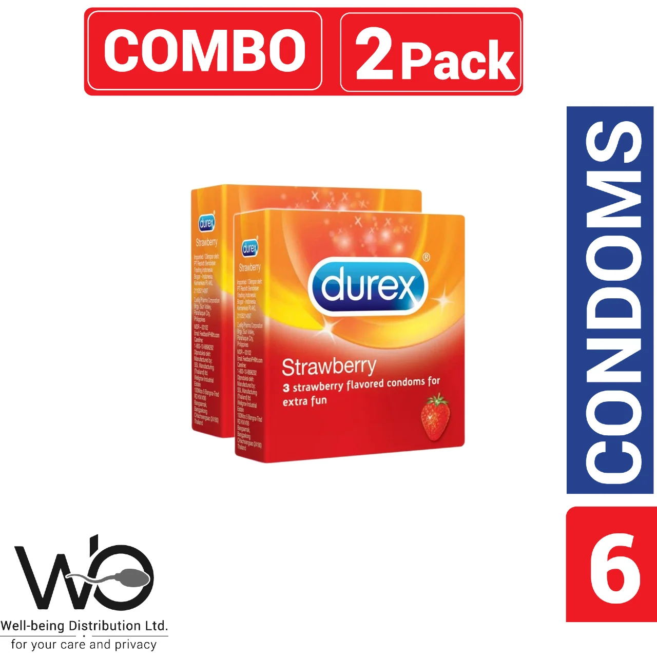Durex – Strawberry Condom – Combo Pack – 2 Packs – 3×2=6pcs