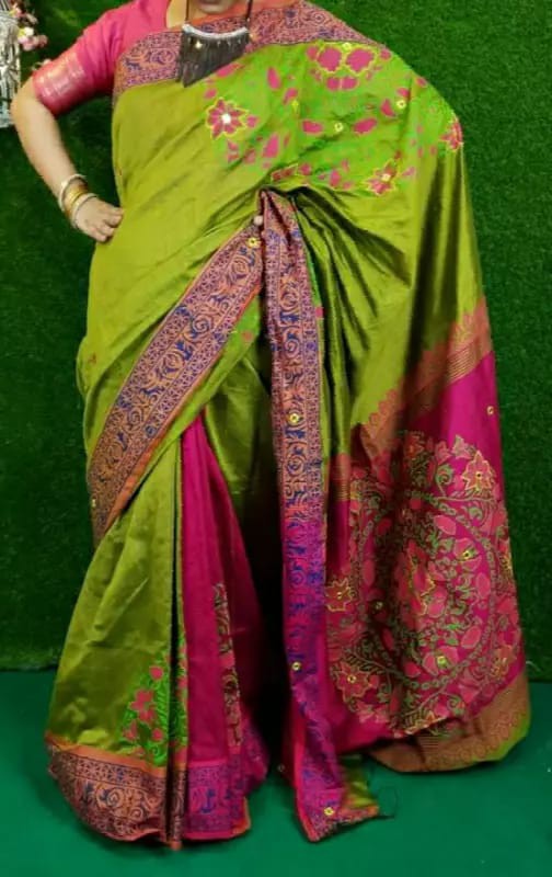 Handprint half silk saree