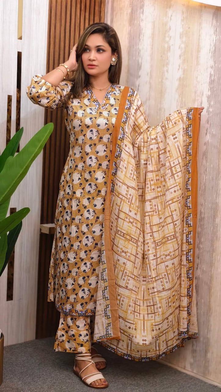 Cotton Gown Three Piece