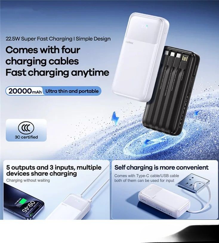 20000mAh REMAX FCP-2 FAST 22.5W+PD 20W white