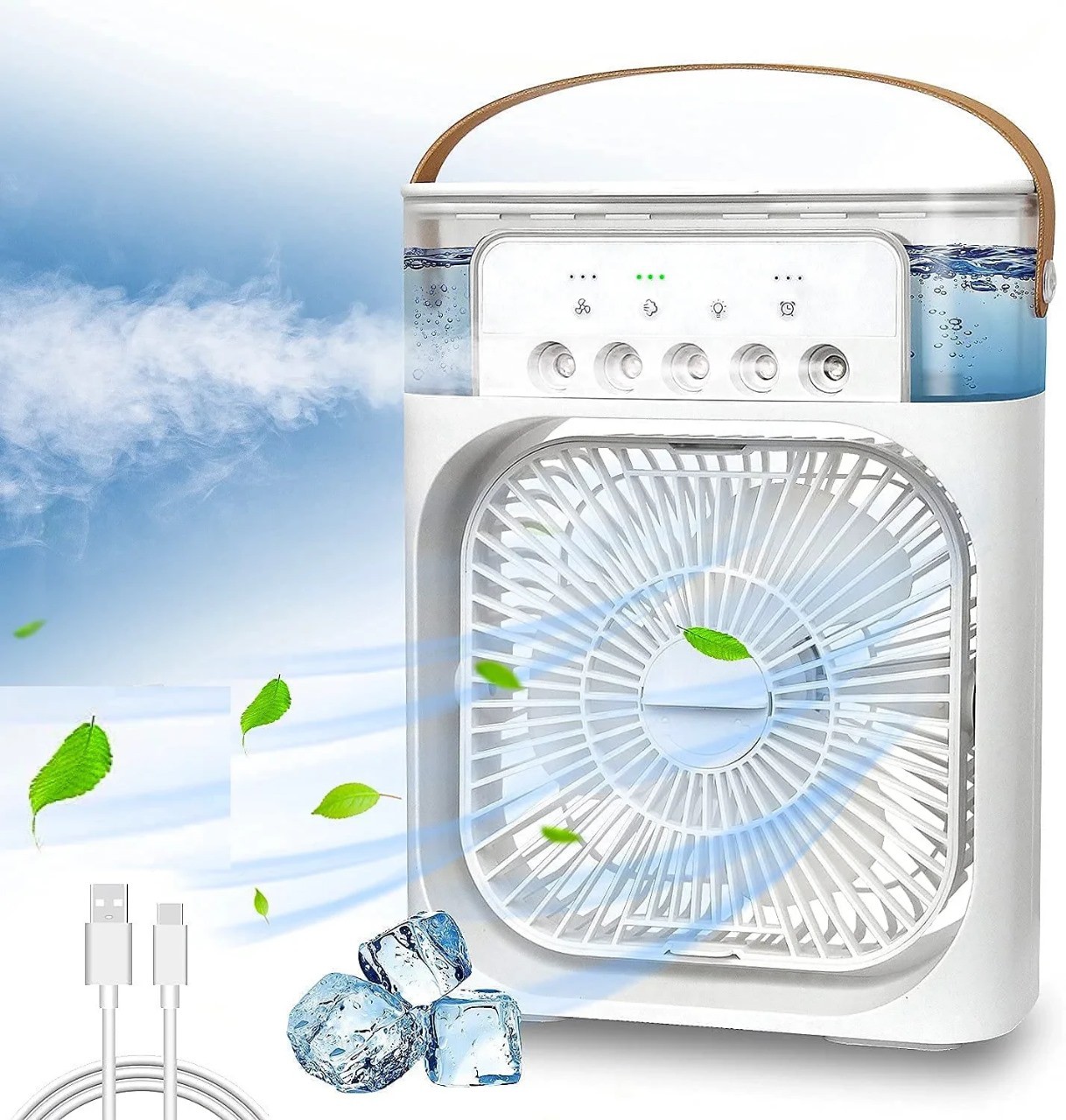 3 In 1 Air Cooling USB Fan with LED Night Light Water Fan