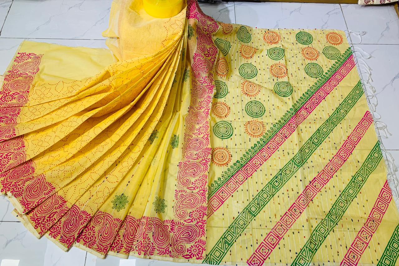 Cotton block print saree
