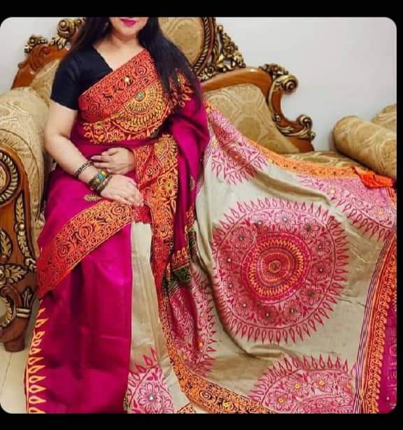 Handprint half silk saree