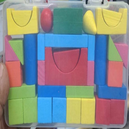 Colorful Wooden Block Castle Building Cubes Puzzle Box