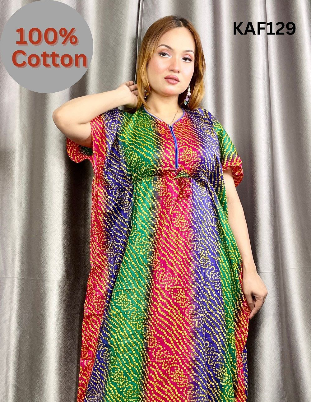 100% Cotton Chunri Print Kaftan Maxi (1)