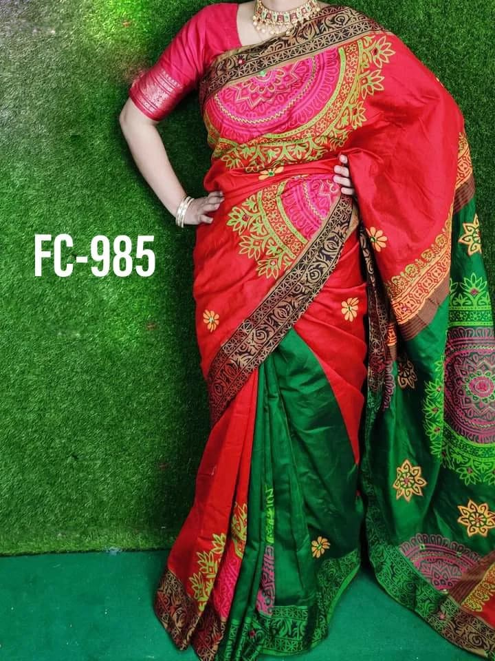 Handprint half silk saree