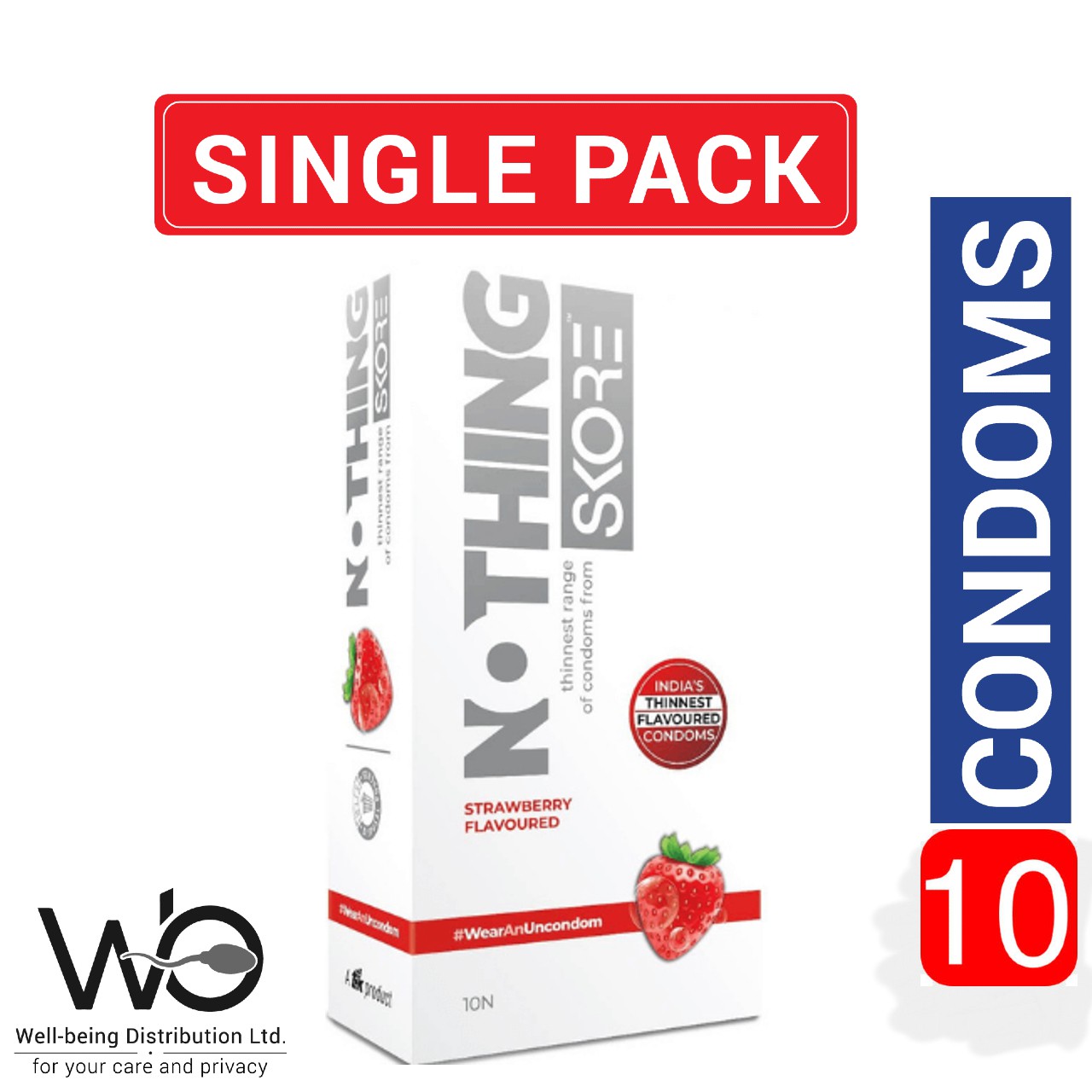 Skore Nothing Thinnest Pleasure Condom Strawberry Flavor 10pcs/3pcs Pack