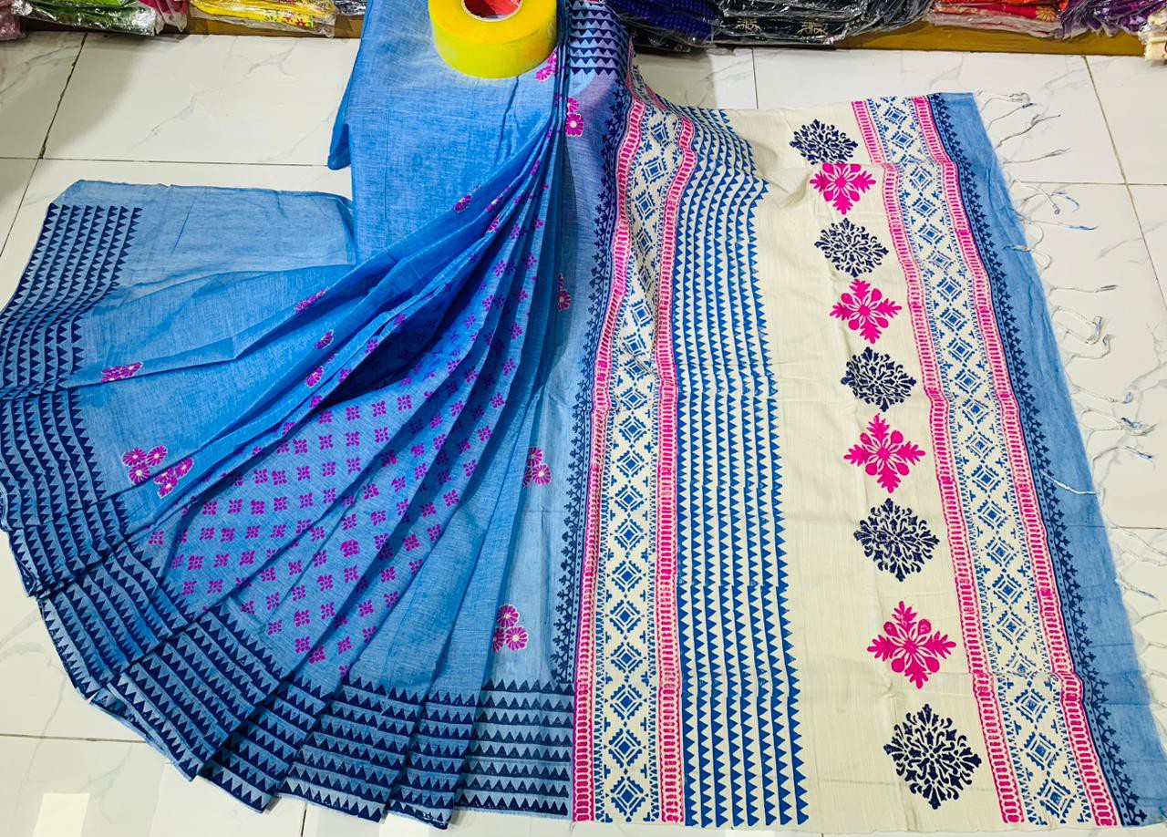 Cotton block print saree