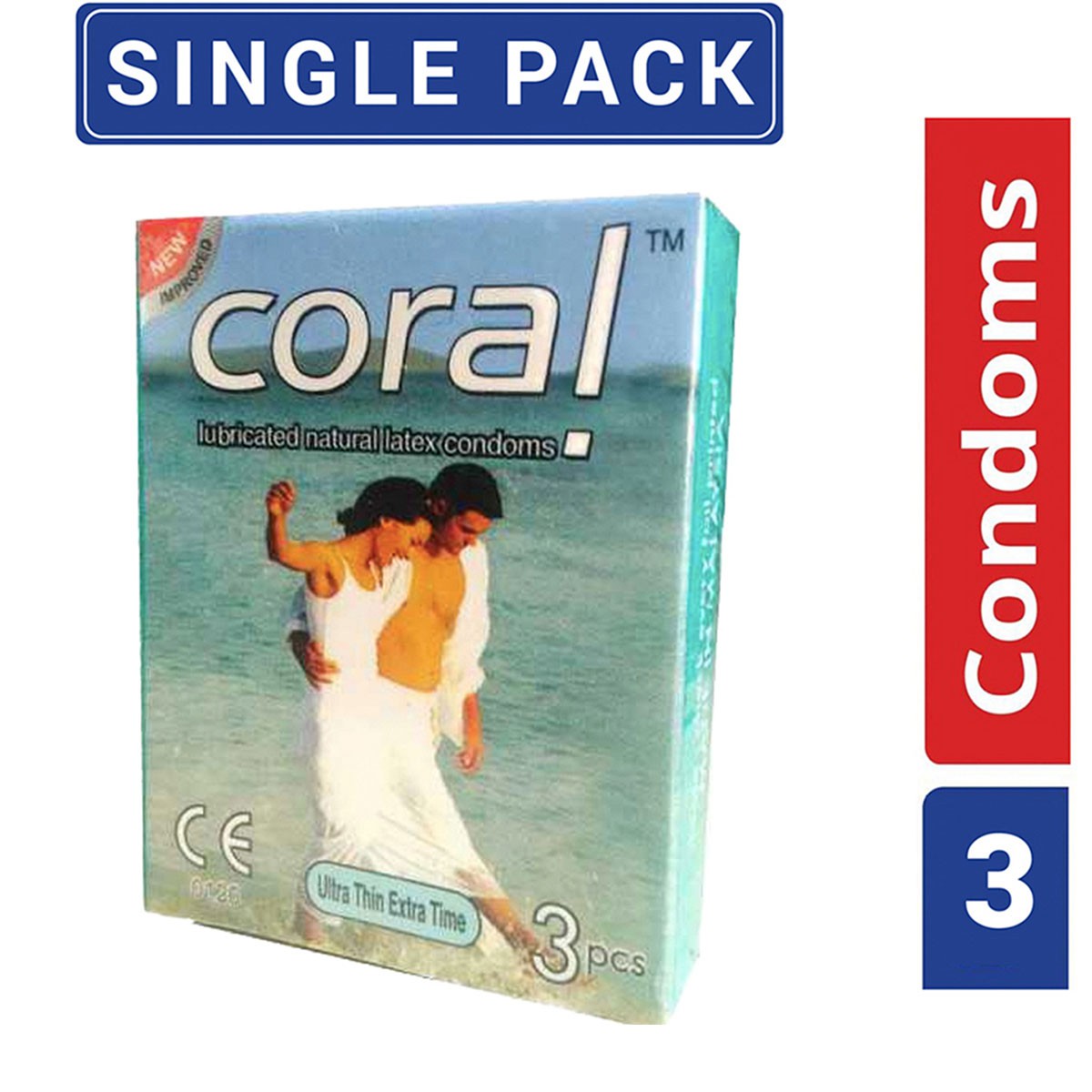 Coral-Ultra Thin Extra Time Lubricated Natural Latex Condom-Single Pack-3×1 = 3 Piece