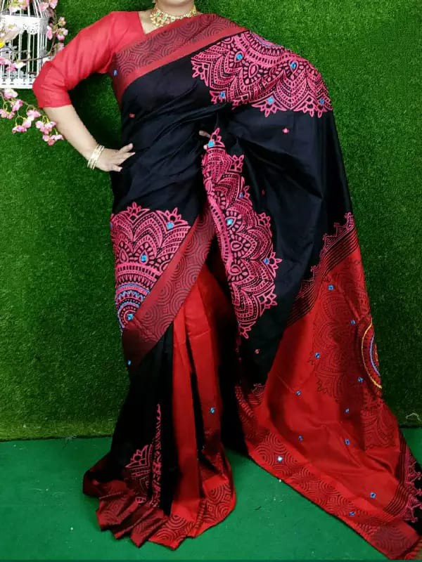 Handprint half silk saree