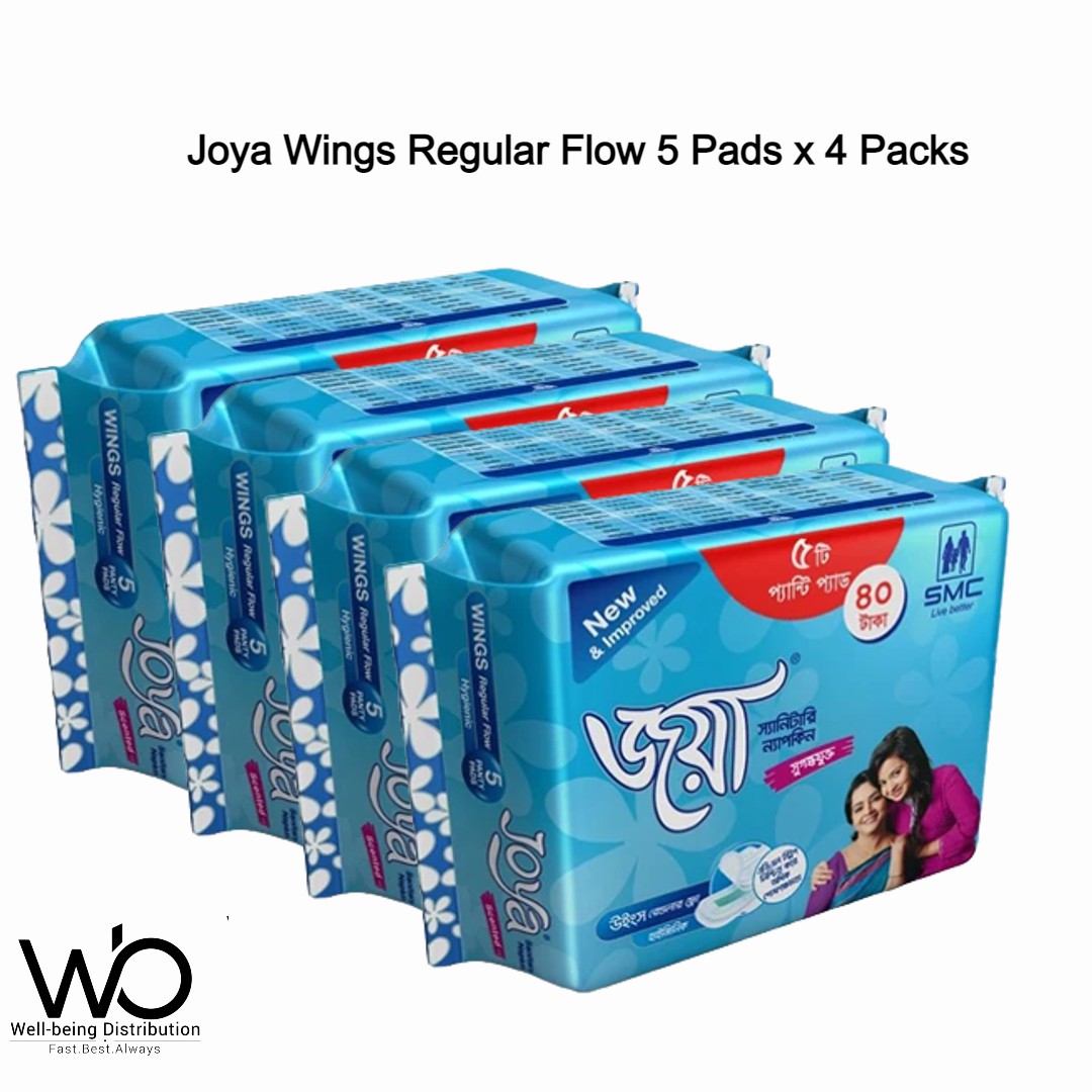 Joya Sanitary Napkin - Wings Regular Flow - 5 Pads Pack - Panty/Wings System - Combo of 4 Pack - 20 Pads - pad