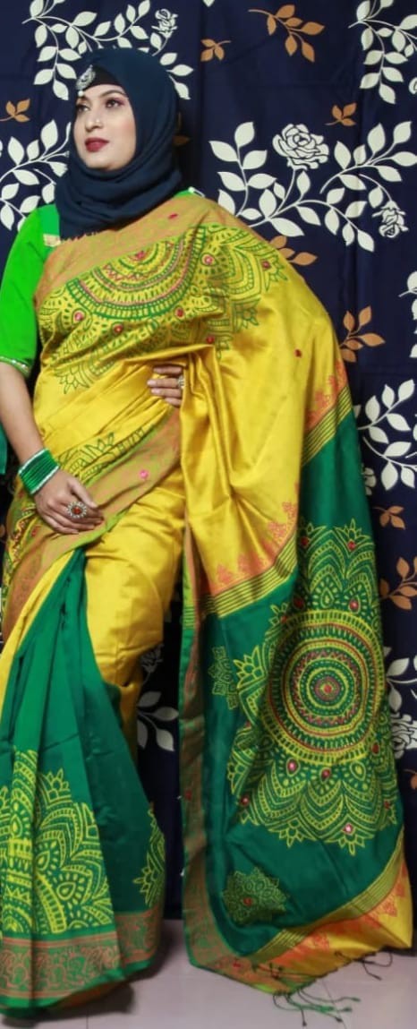 Handprint half silk saree