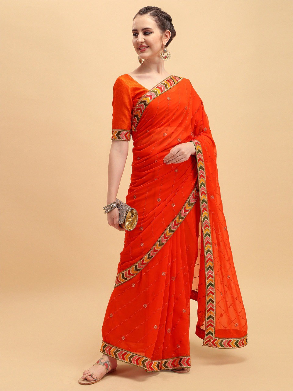 Embroidered Georgette Saree with Blouse Piece