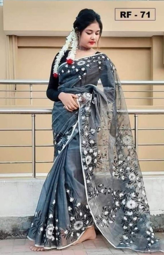 Now Buy Hand Print Half Silk Saree For Women