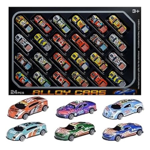 Alloy Racing 24pcs Car Set Toys for Kids 3-8, Mini Pull Back Diecast Cars