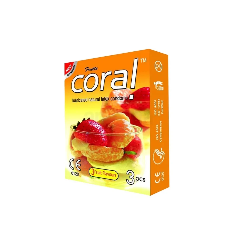 Coral - 3 Fruits Flavors Lubricated Natural Latex Condom - Single Pack - 3pcs