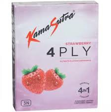 KamaSutra Strawberry Flavor 4PLY 4in1 Dotted, Contoured, Ribbed Condom 10s / 3s Pack | India