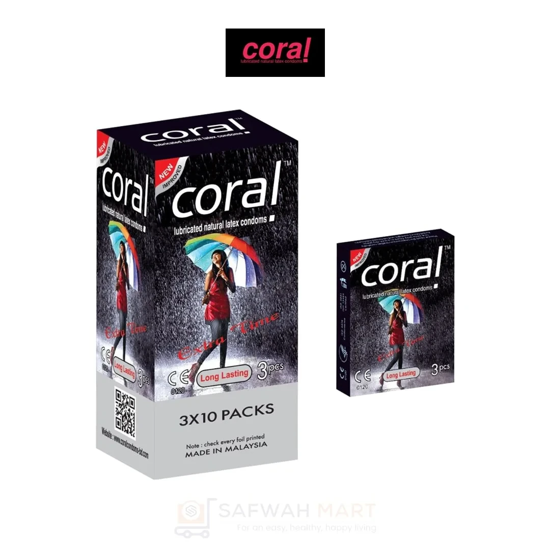 Coral Extra Time Long Lasting Lubricated Condom For Men | Full Box- 30Pcs | Made In Malaysia
