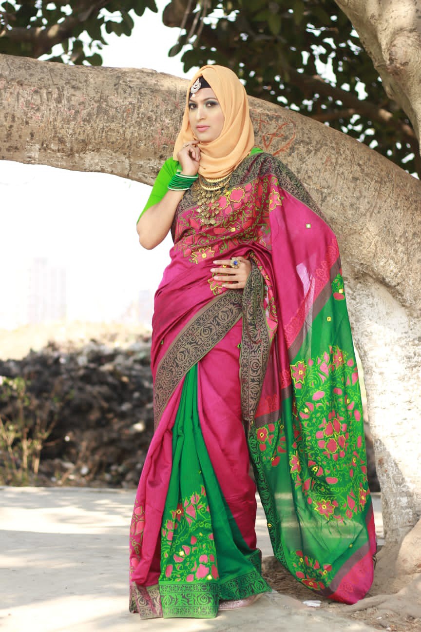 Handprint half silk saree